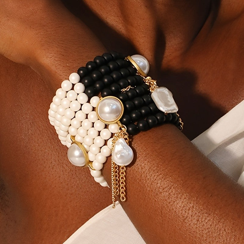 Boho Layered Green Bead Flower Bracelet Stack