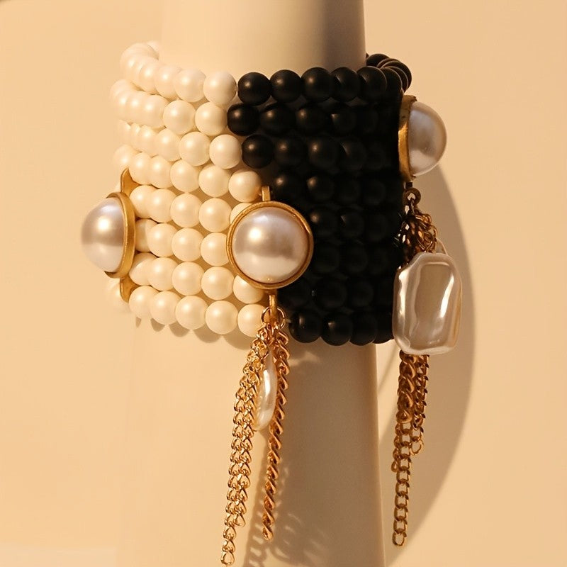 Boho Layered Green Bead Flower Bracelet Stack
