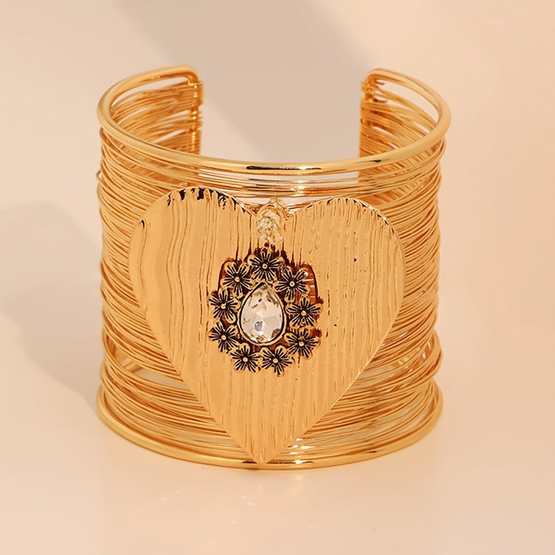 Vintage Textured Heart Multi-Layer Cuff Bracelet