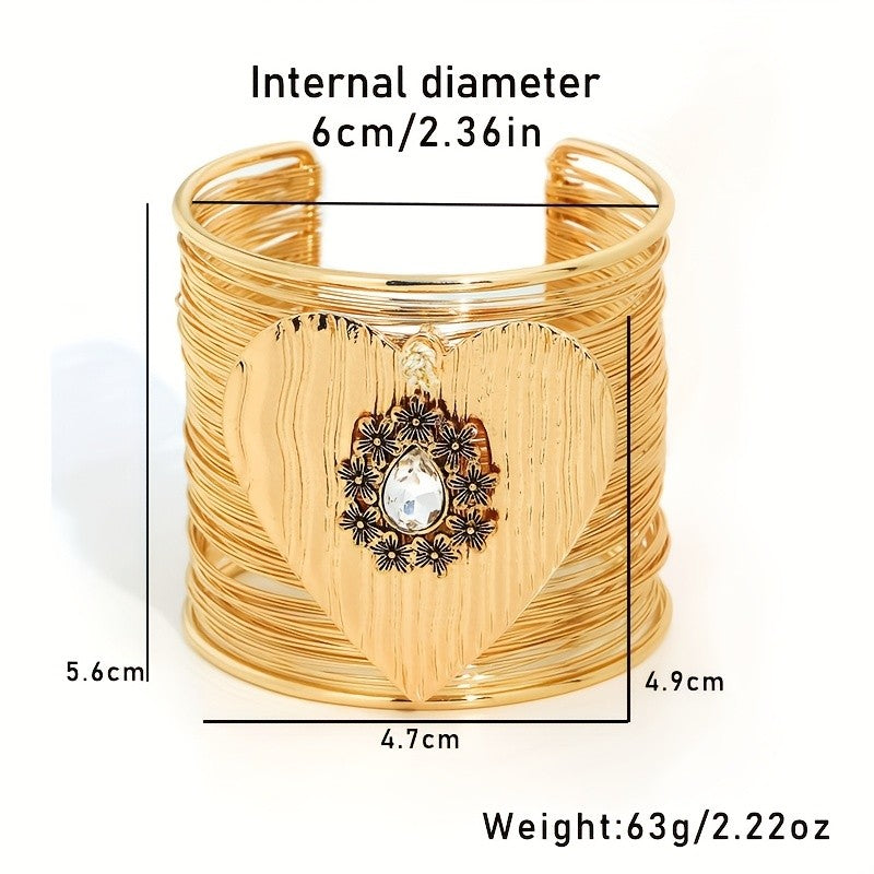 Vintage Textured Heart Multi-Layer Cuff Bracelet