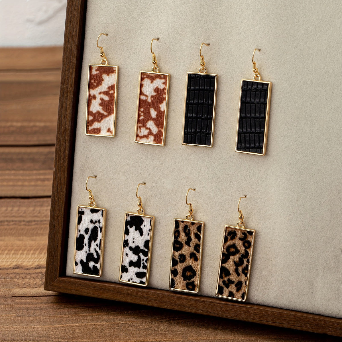 14k Rectangular Leopard Print Drop Earrings