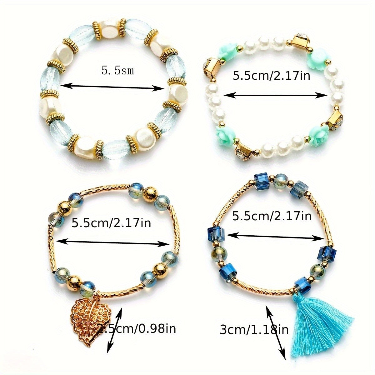 Boho Floral Leaf Tassel Bracelet Set