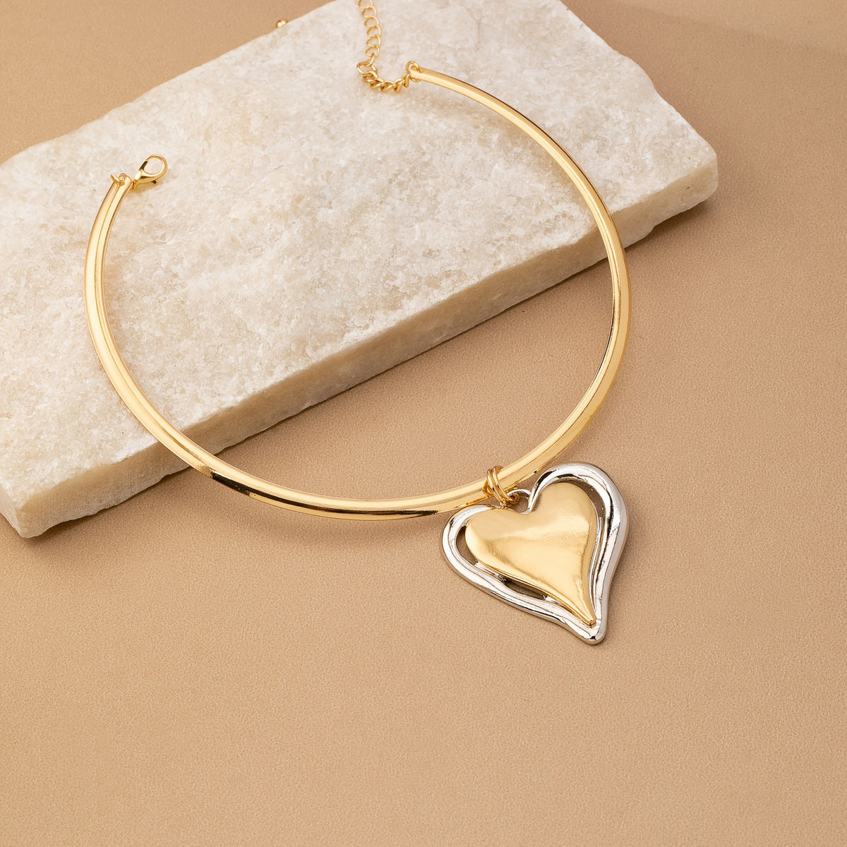 14k Boho Two-Tone Heart Choker Necklace