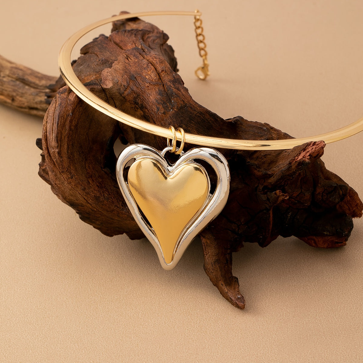 14k Boho Two-Tone Heart Choker Necklace