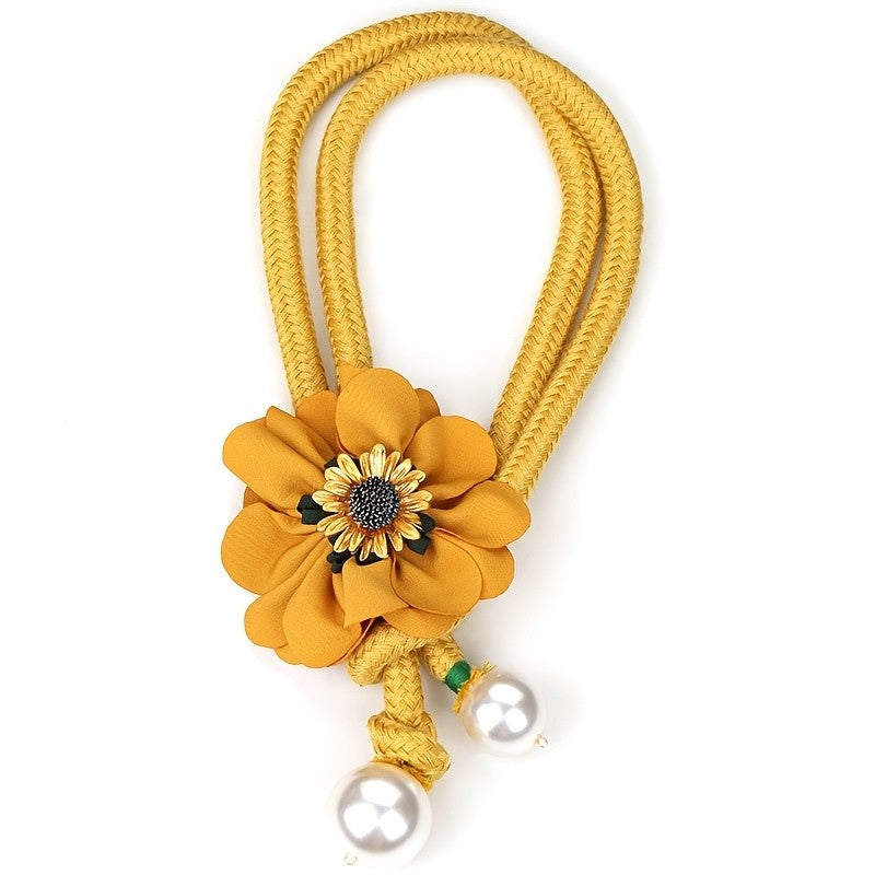 Boho Mustard Floral Faux Pearl Necklace