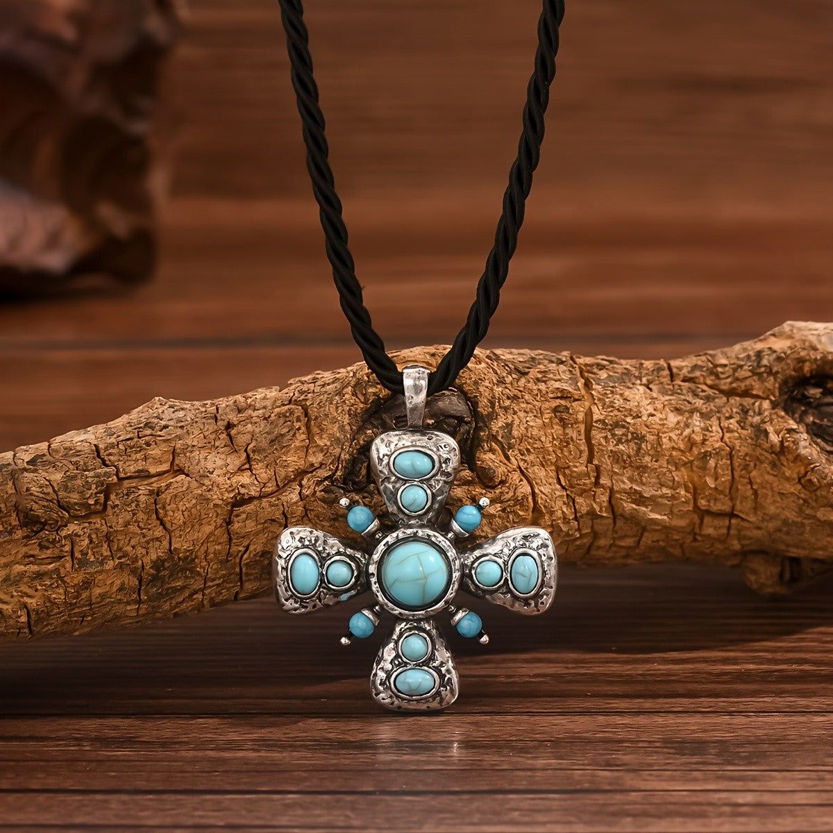 Vintage Boho Turquoise Cross Necklace