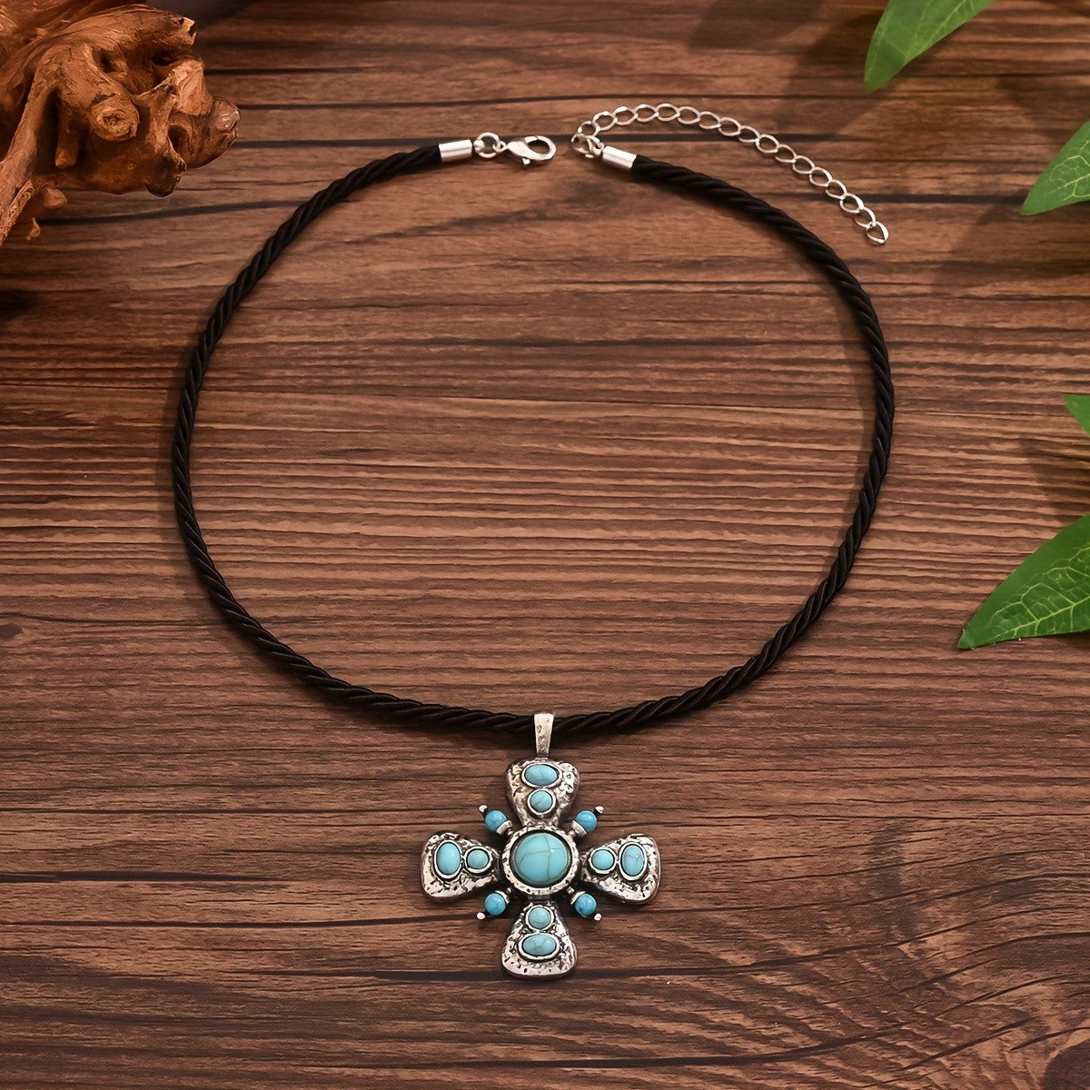Vintage Boho Turquoise Cross Necklace