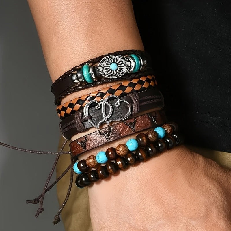 Boho Vintage Turquoise Bead Wrap Bracelet Set