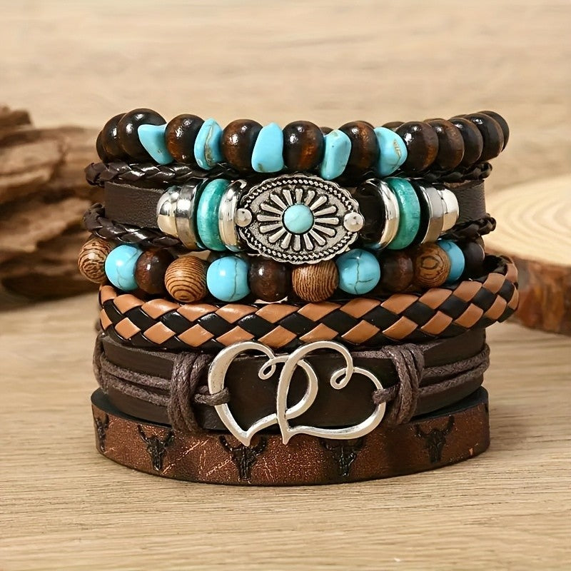 Boho Vintage Turquoise Bead Wrap Bracelet Set