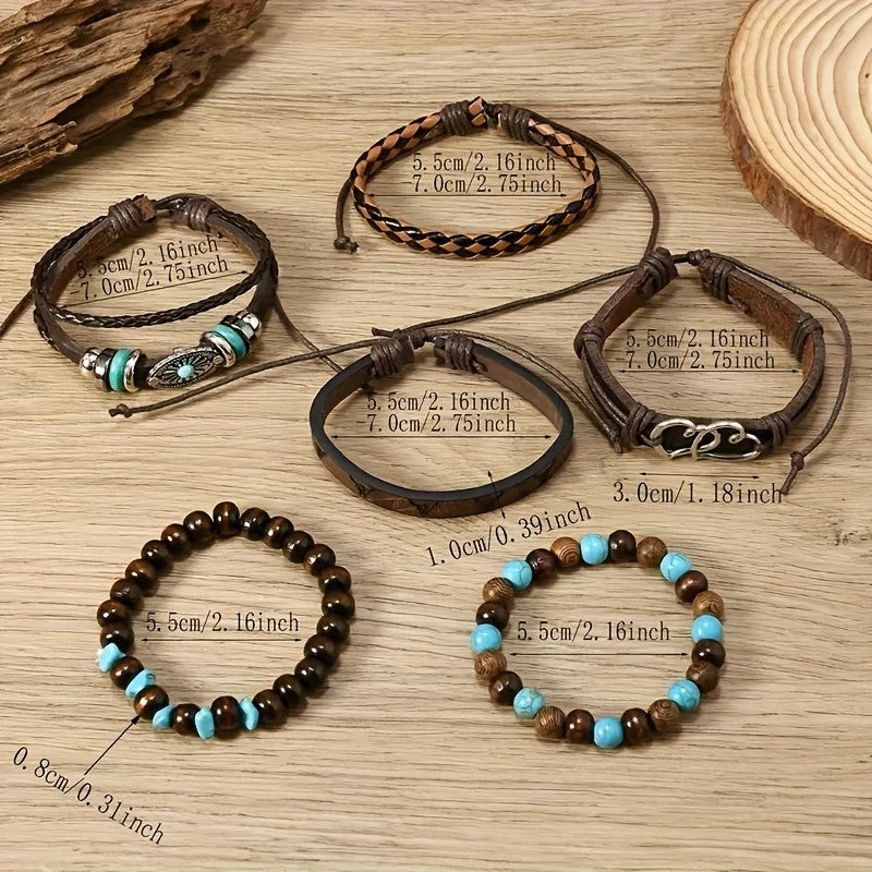 Boho Vintage Turquoise Bead Wrap Bracelet Set