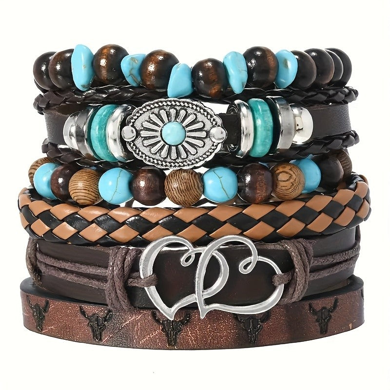 Boho Vintage Turquoise Bead Wrap Bracelet Set