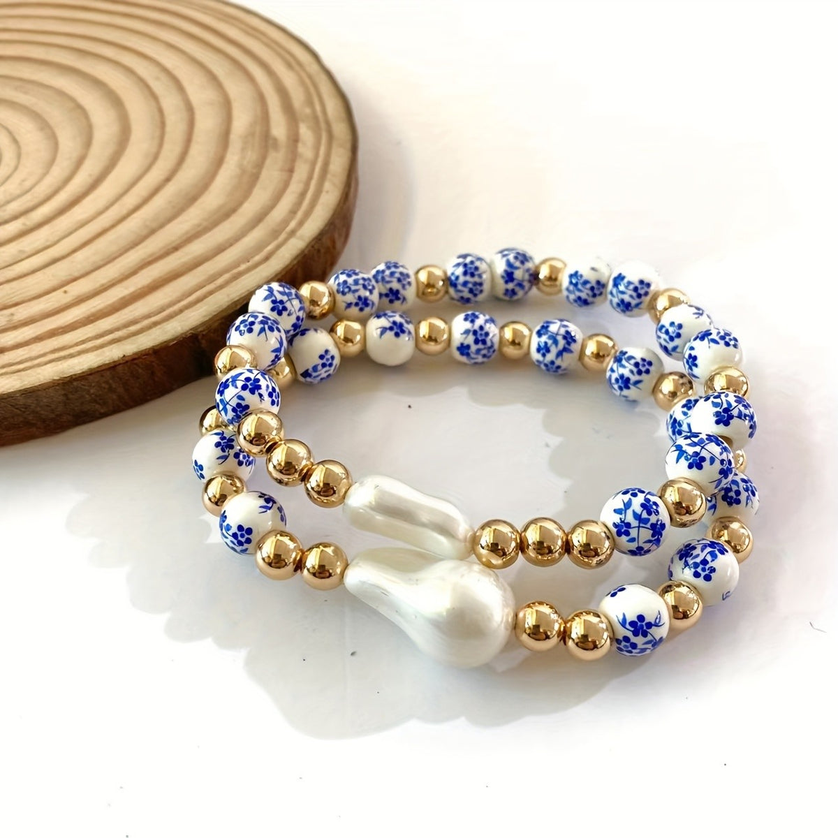 Elegant Blue Floral Ceramic Bracelet