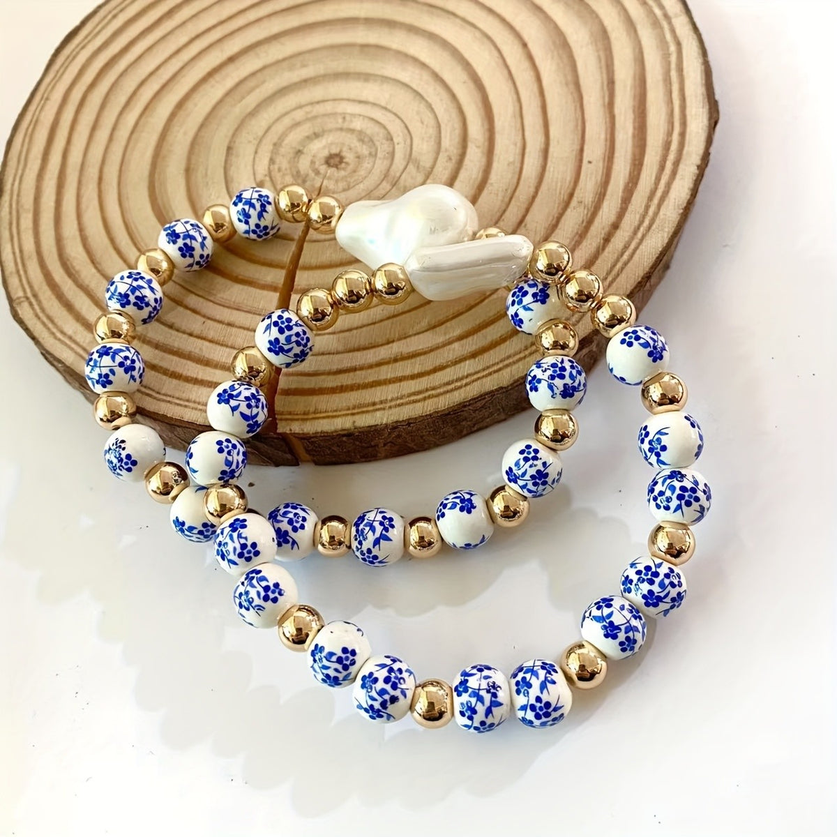 Elegant Blue Floral Ceramic Bracelet