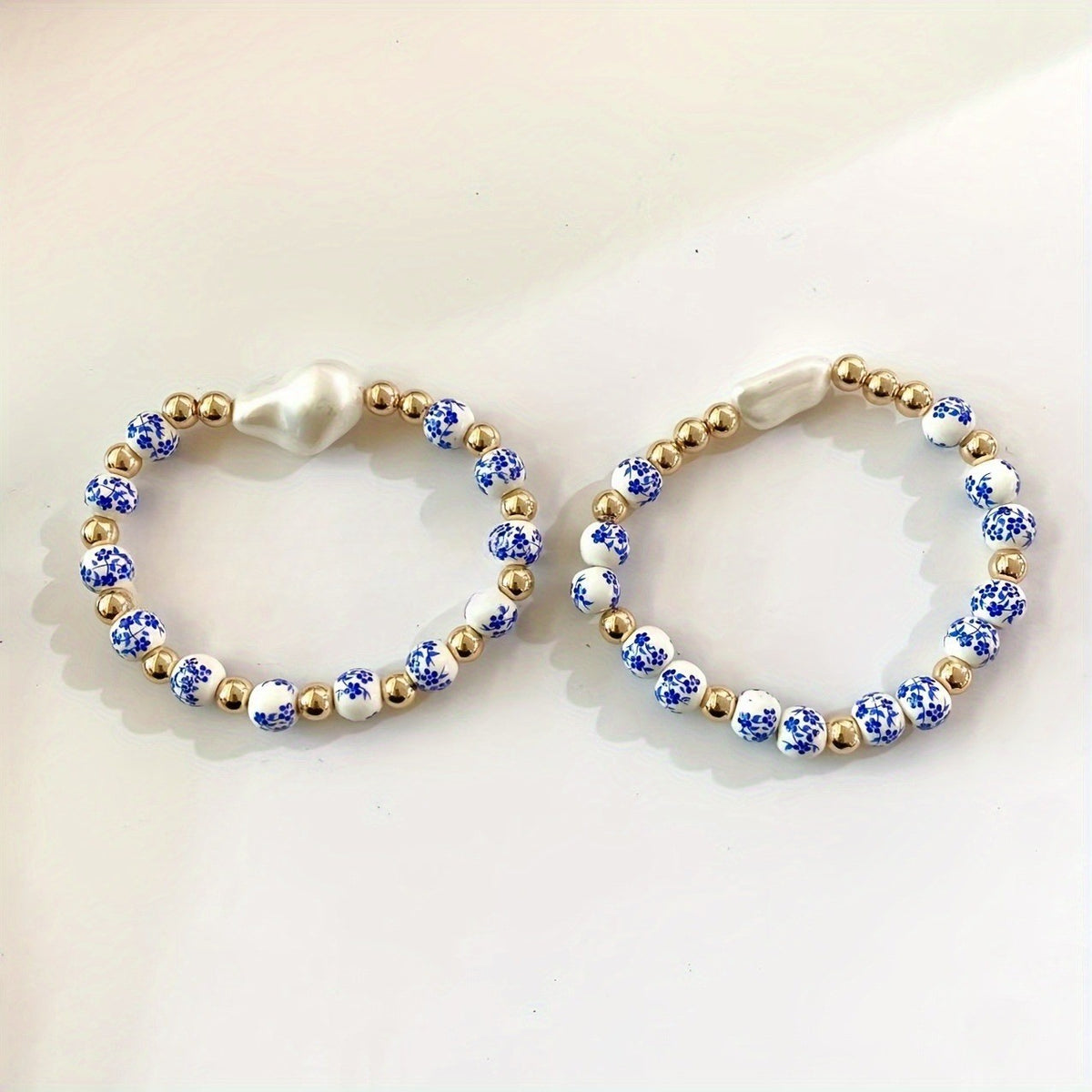 Elegant Blue Floral Ceramic Bracelet