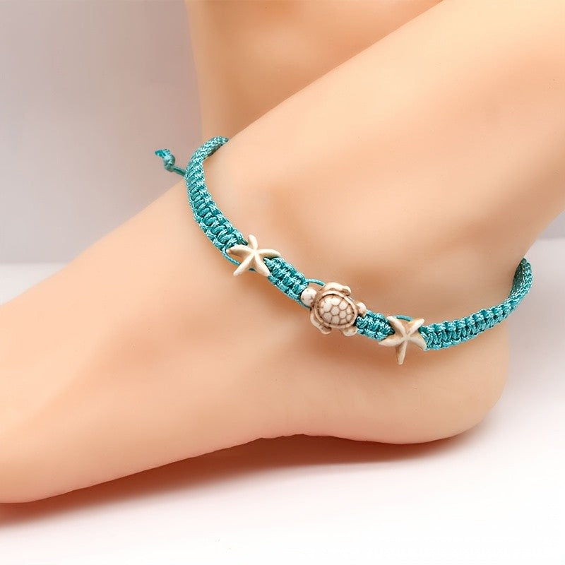 Boho Woven Starfish & Turtle Anklet
