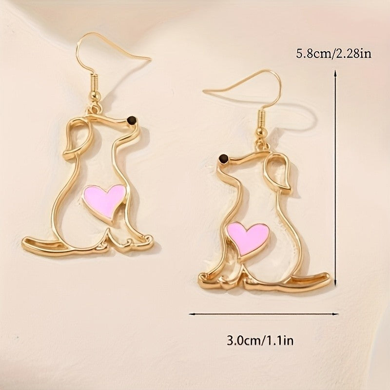 Dainty Pink Heart Puppy Earrings
