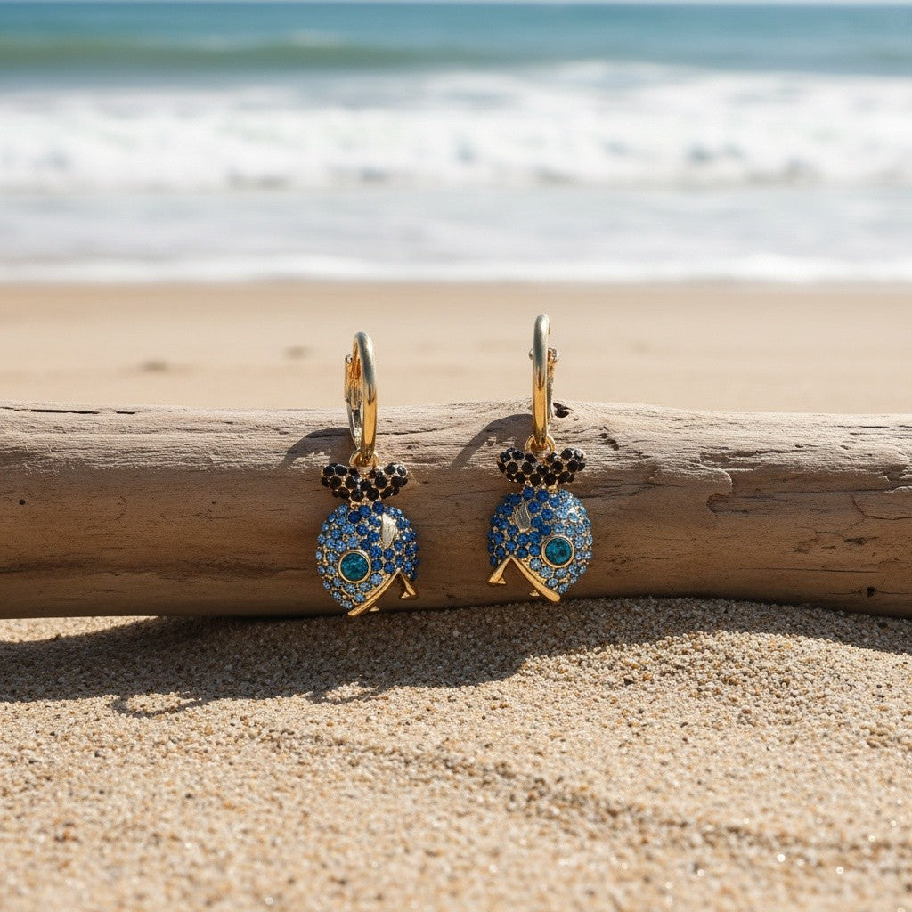 Elegant Blue Fish Drop Earrings