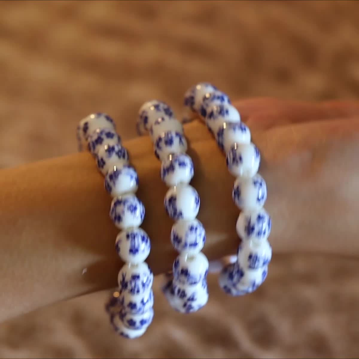 3pc Vintage Blue Floral Ceramic Bracelet Set