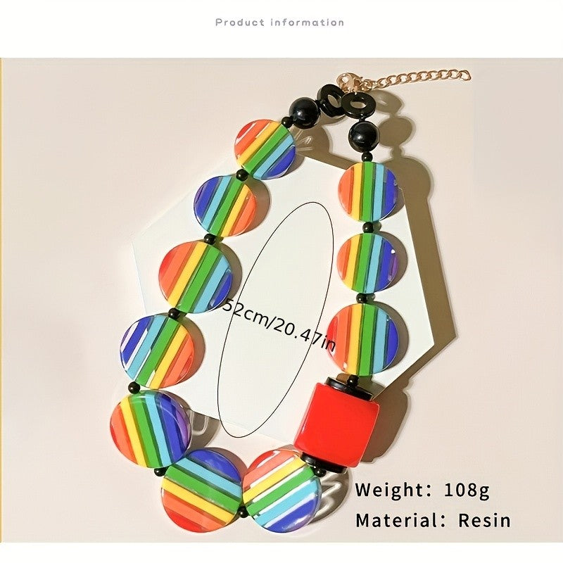 Elegant Striped Resin Statement Necklace