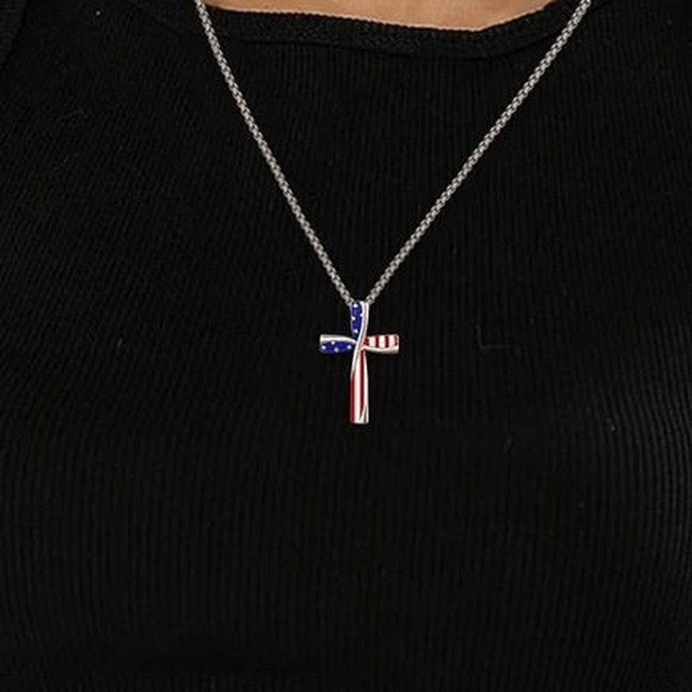 Patriotic American Flag Cross Necklace