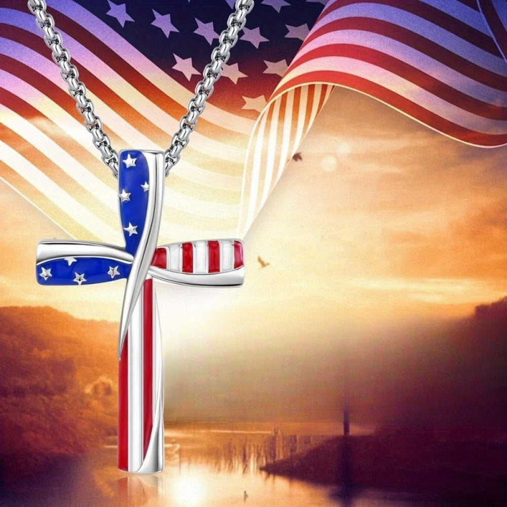 Patriotic American Flag Cross Necklace