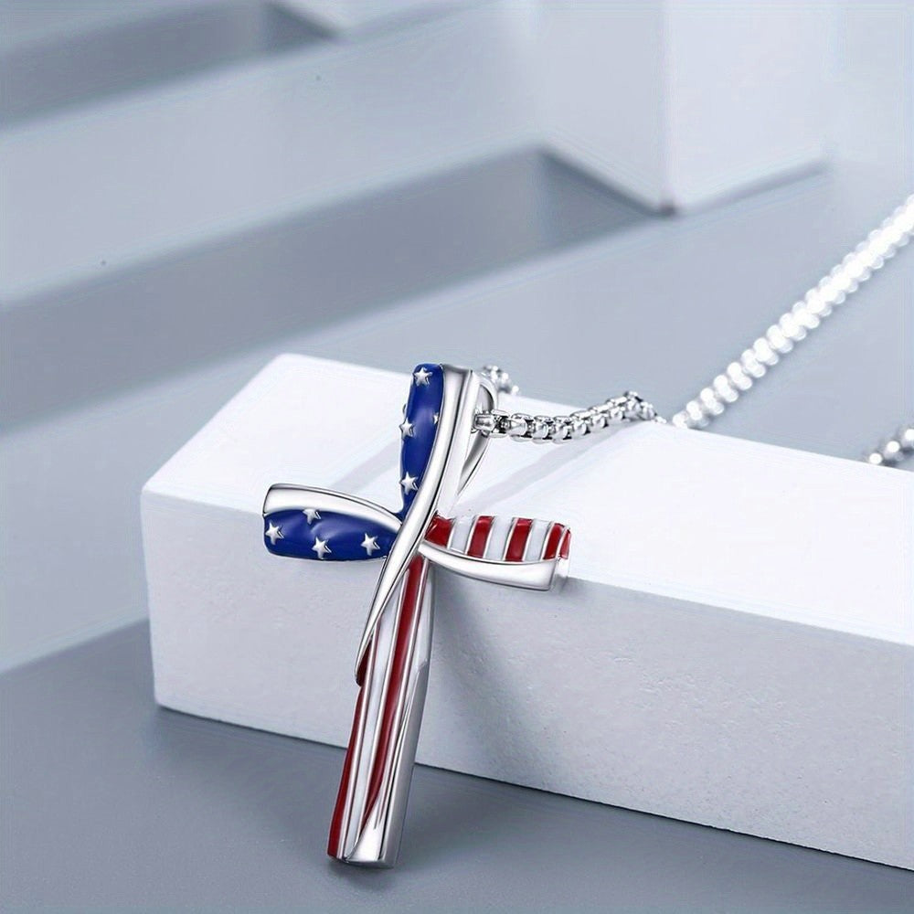 Patriotic American Flag Cross Necklace