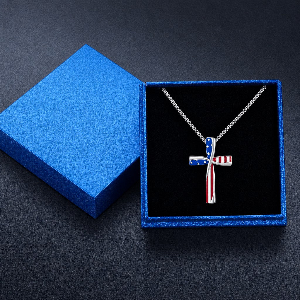 Patriotic American Flag Cross Necklace