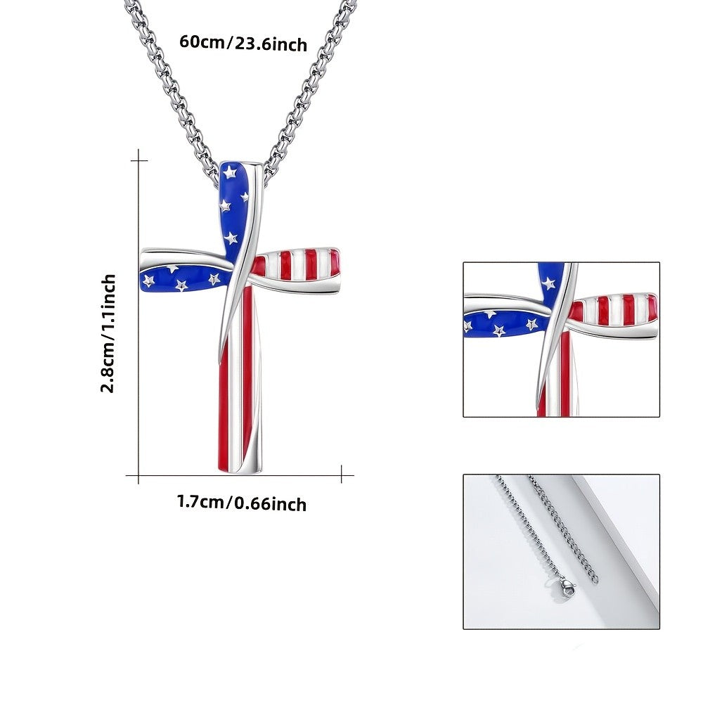 Patriotic American Flag Cross Necklace