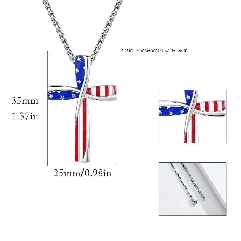Patriotic American Flag Cross Necklace