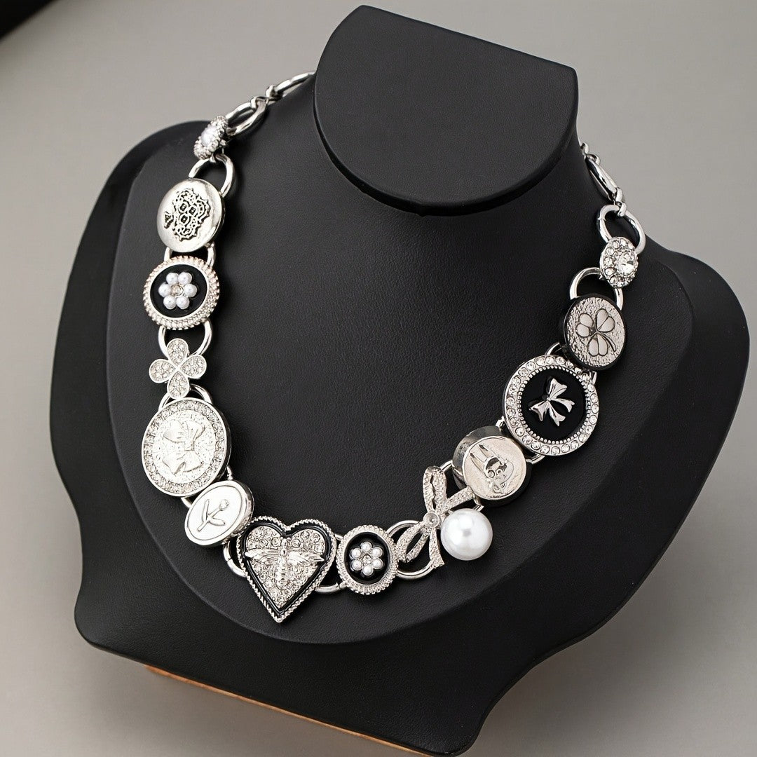 Gothic Y2K Button Charm Choker Necklace