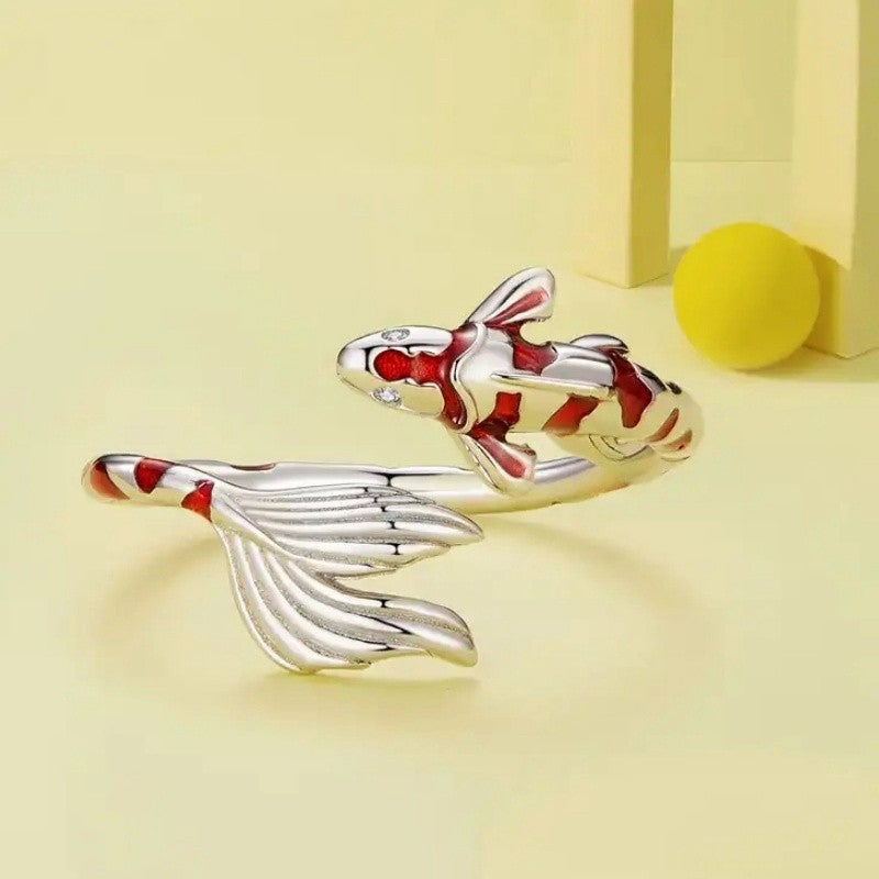 Dainty Red Koi Fish Open Ring