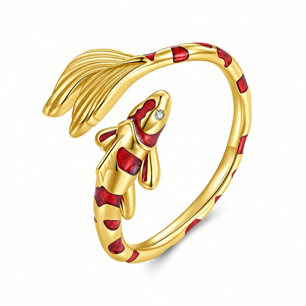Dainty Red Koi Fish Open Ring