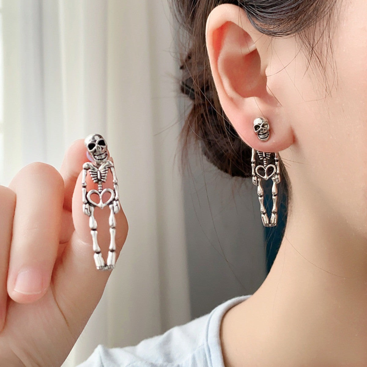 Gothic Skeleton Heart Earrings