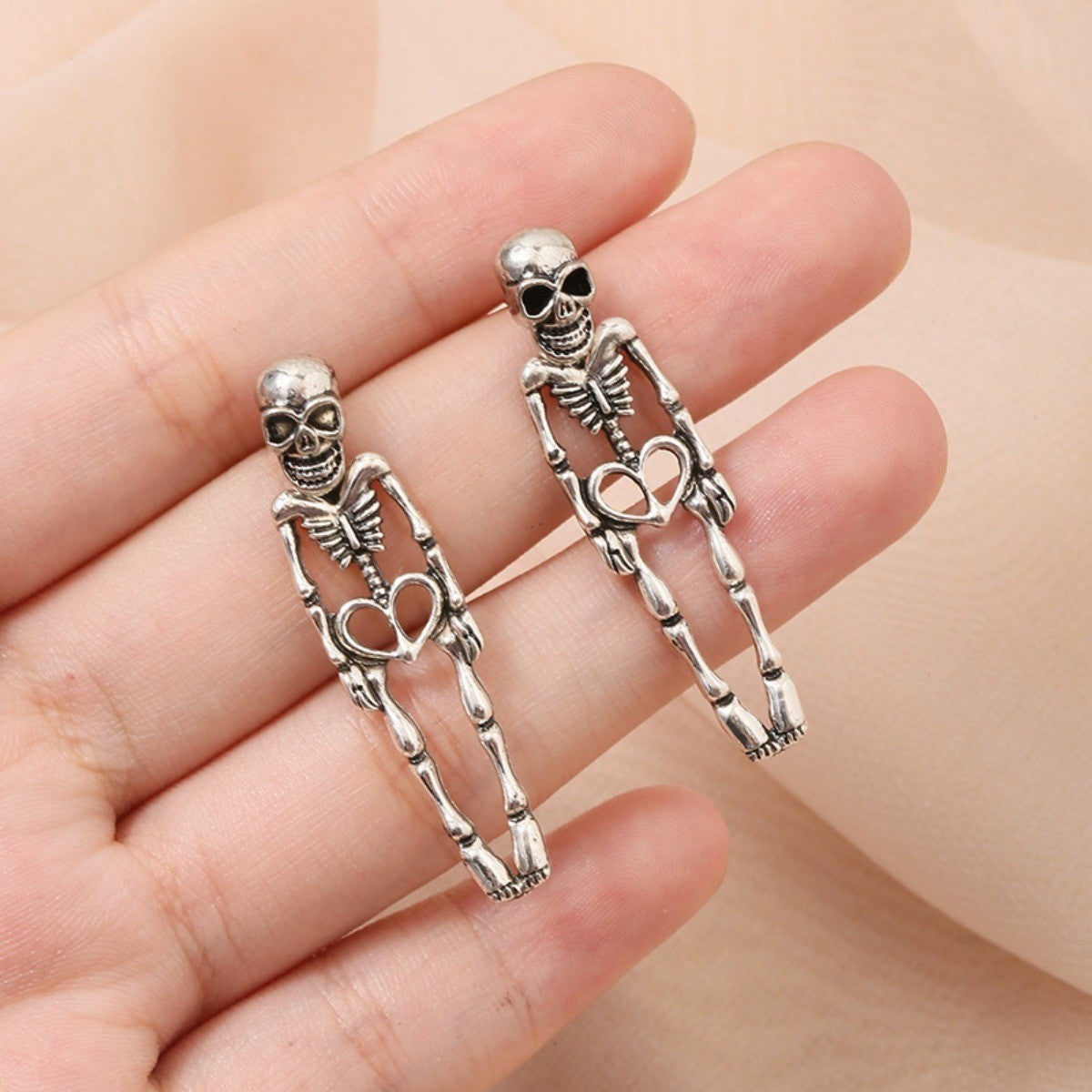 Gothic Skeleton Heart Earrings