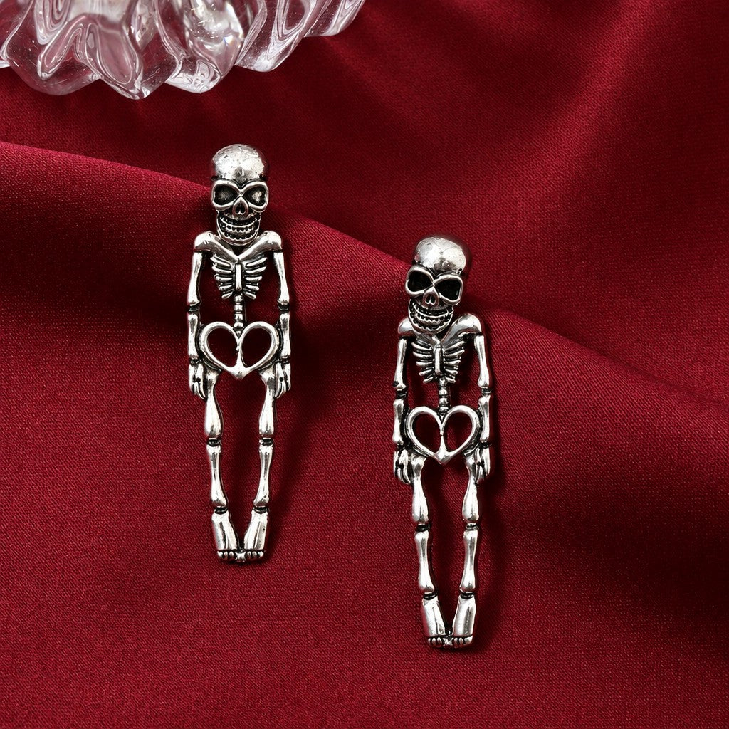 Gothic Skeleton Heart Earrings