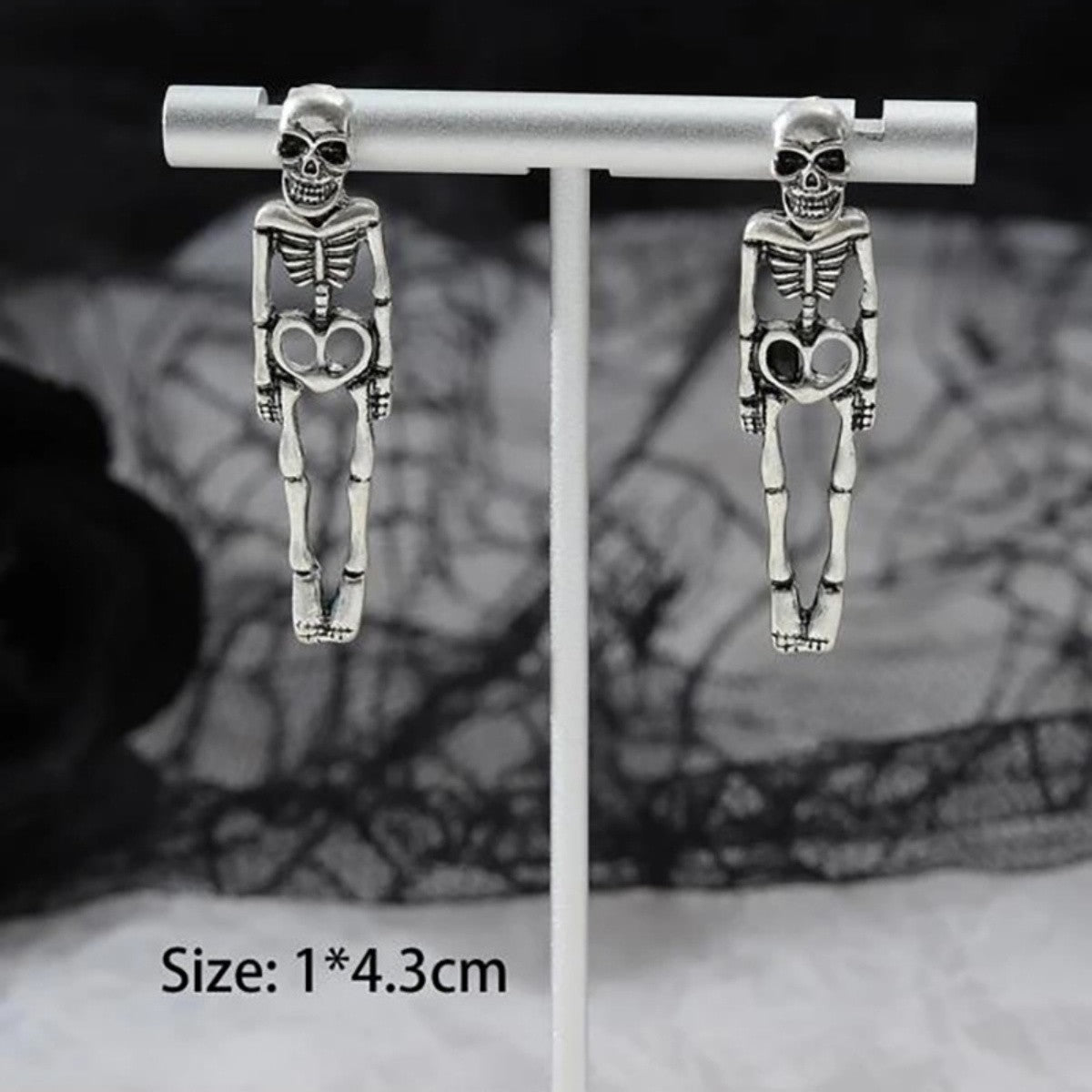 Gothic Skeleton Heart Earrings