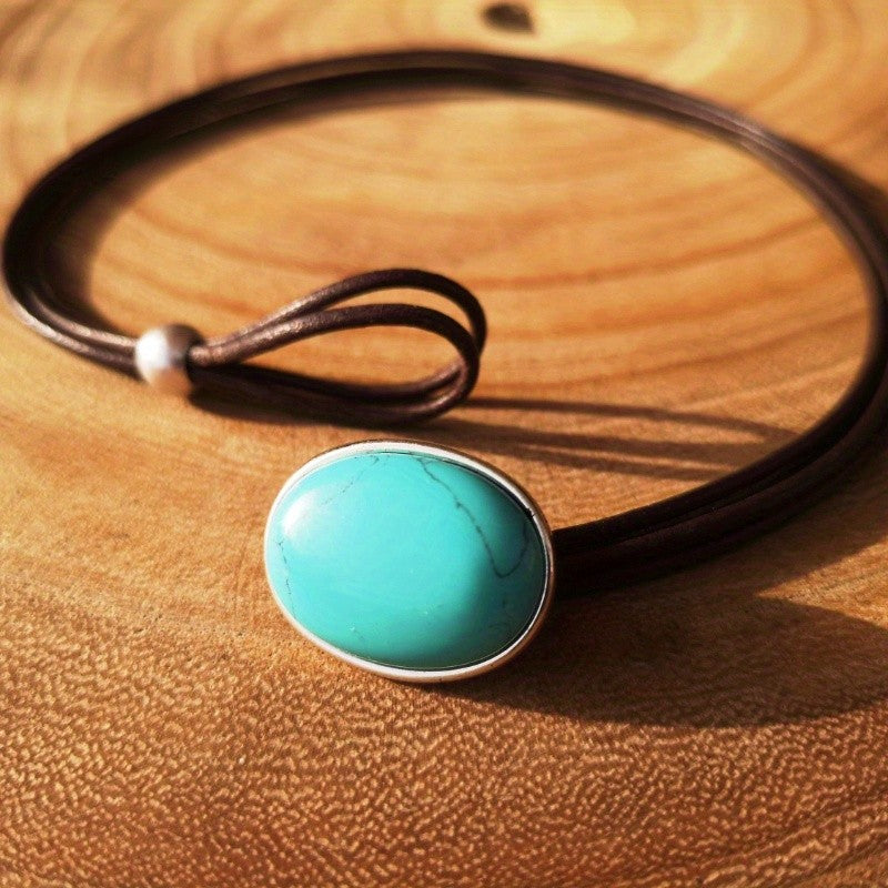 Boho Oval Turquoise Stone Cord Necklace