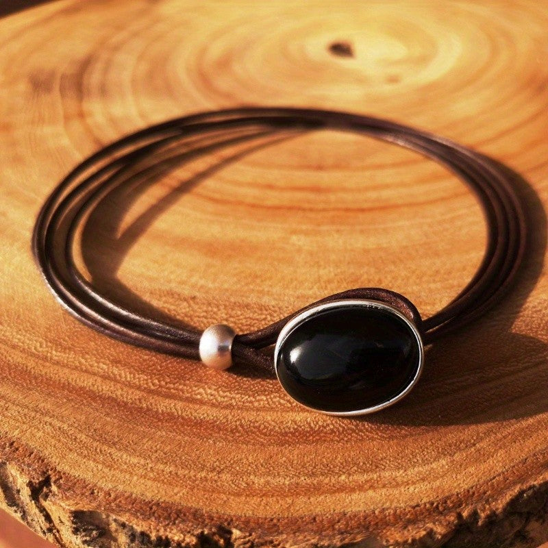 Boho Oval Turquoise Stone Cord Necklace