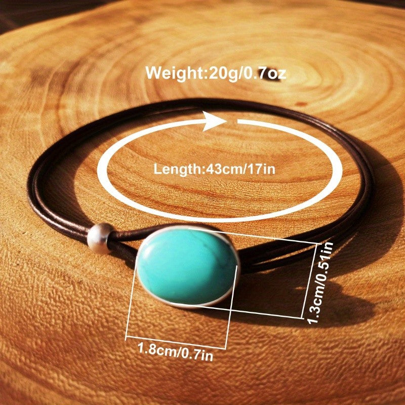 Boho Oval Turquoise Stone Cord Necklace