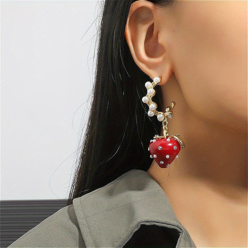 Romantic Strawberry Pearl Drop Earrings