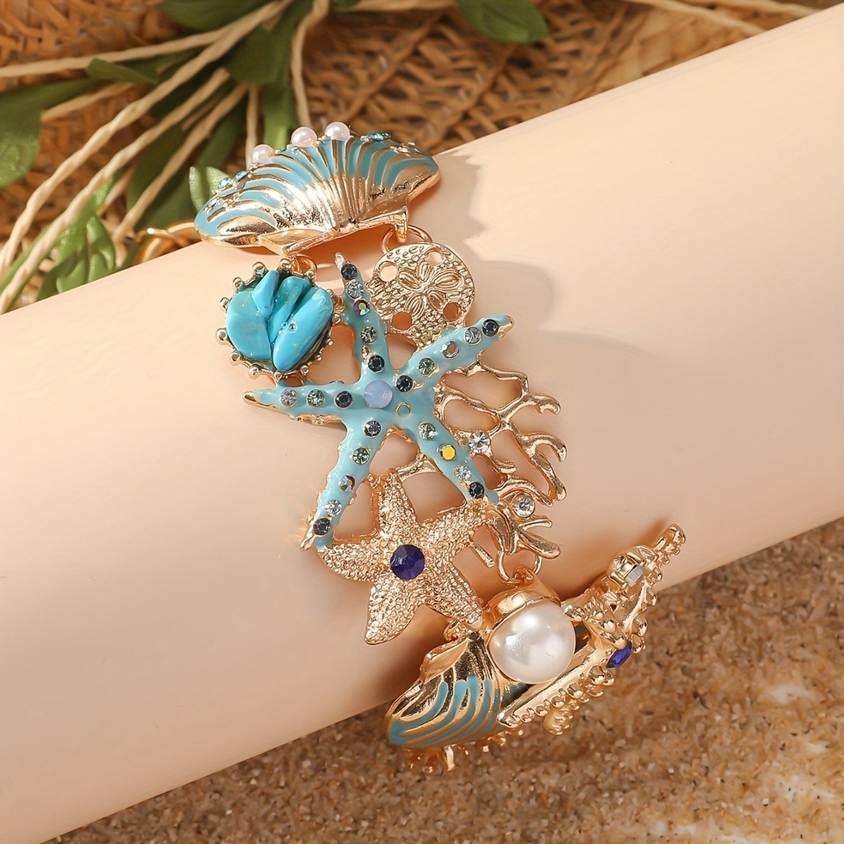 18k Boho Starfish Seashell Anklet