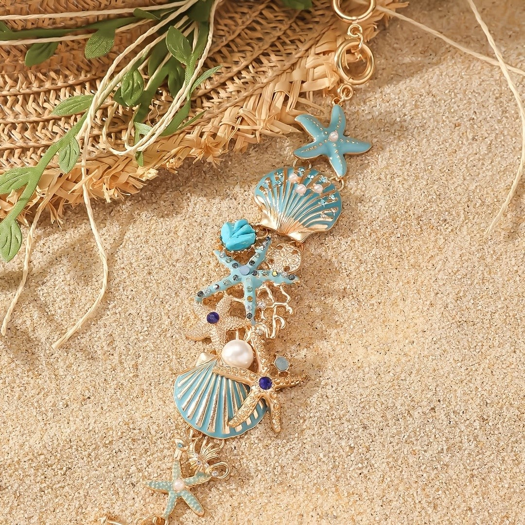 18k Boho Starfish Seashell Anklet