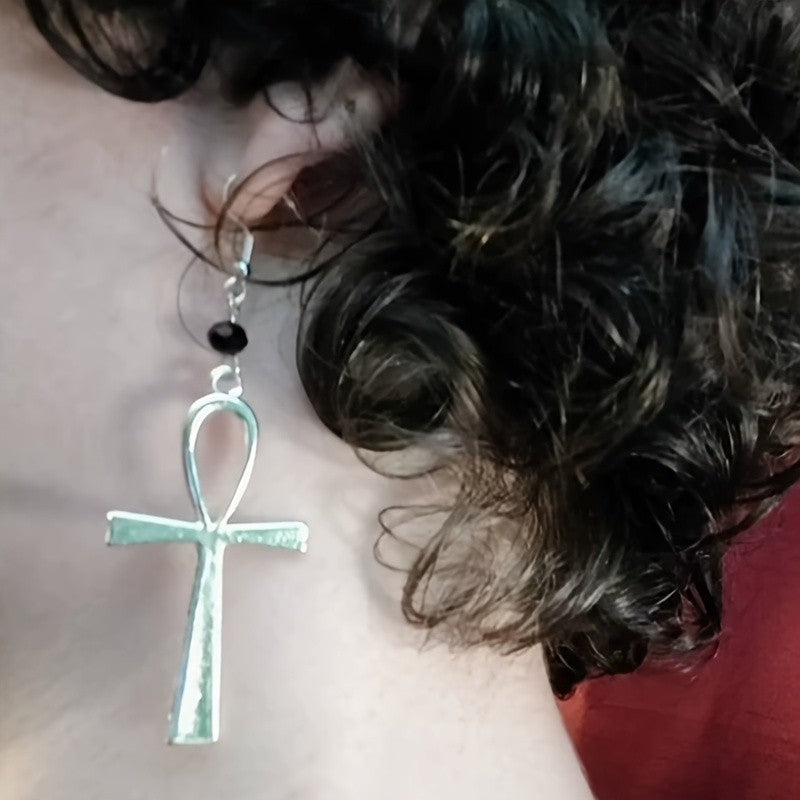 Vintage Elegant Ankh Cross Dangle Earrings