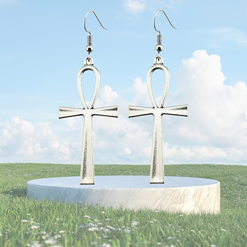 Vintage Elegant Ankh Cross Dangle Earrings