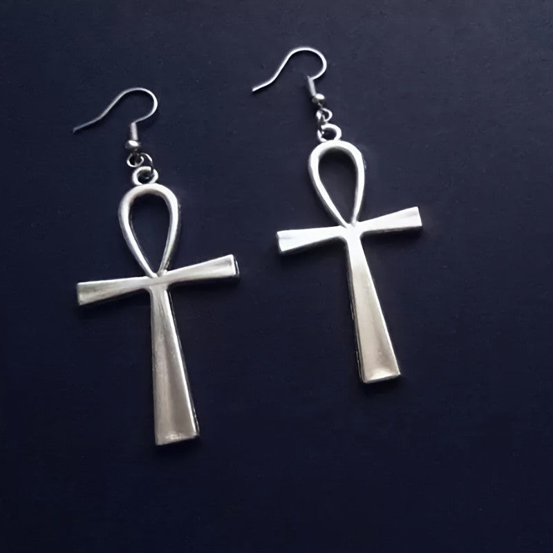 Vintage Elegant Ankh Cross Dangle Earrings