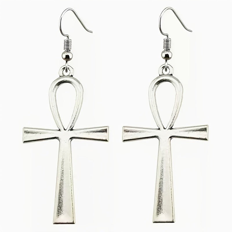 Vintage Elegant Ankh Cross Dangle Earrings