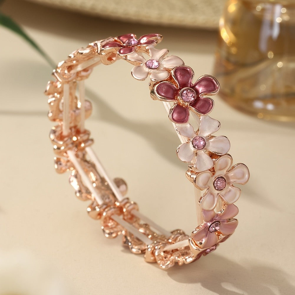 Romantic Pink Floral Bangle Bracelet