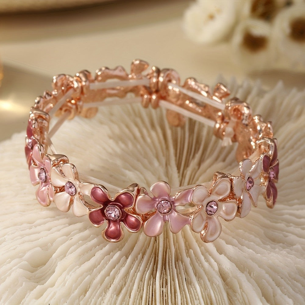 Romantic Pink Floral Bangle Bracelet