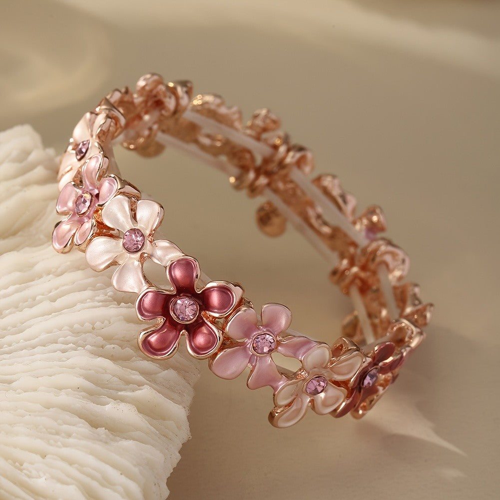 Romantic Pink Floral Bangle Bracelet