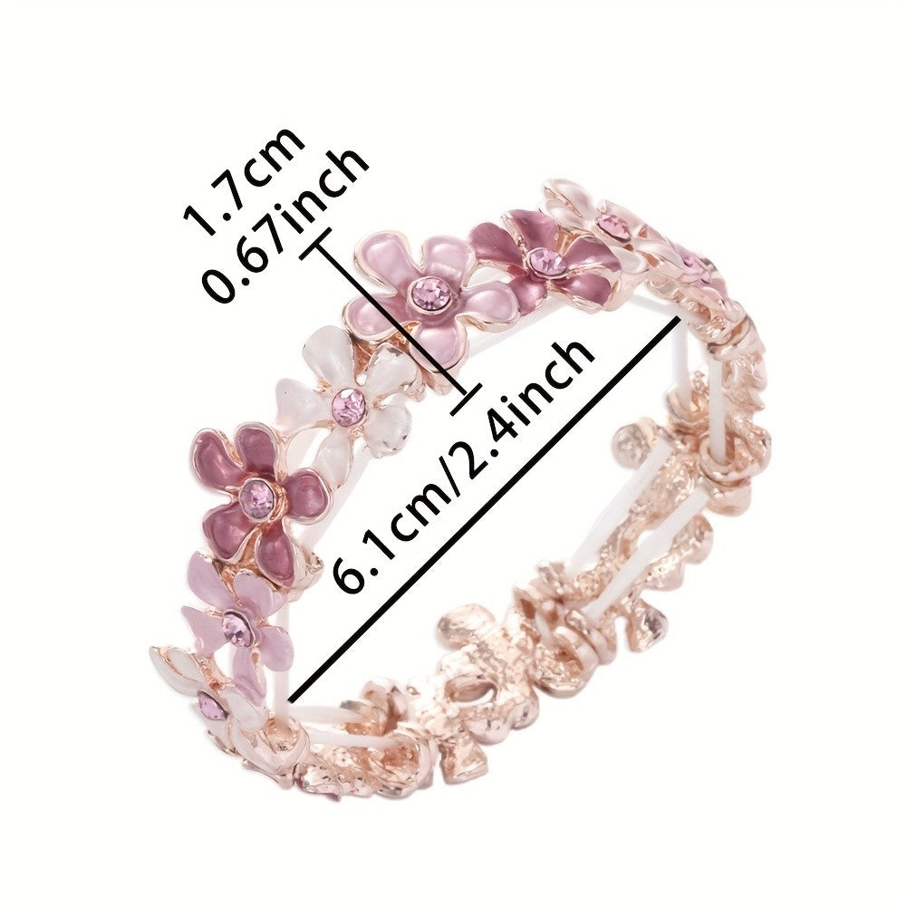 Romantic Pink Floral Bangle Bracelet